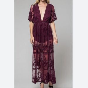 Boho Lace Maxi Dress with Lining